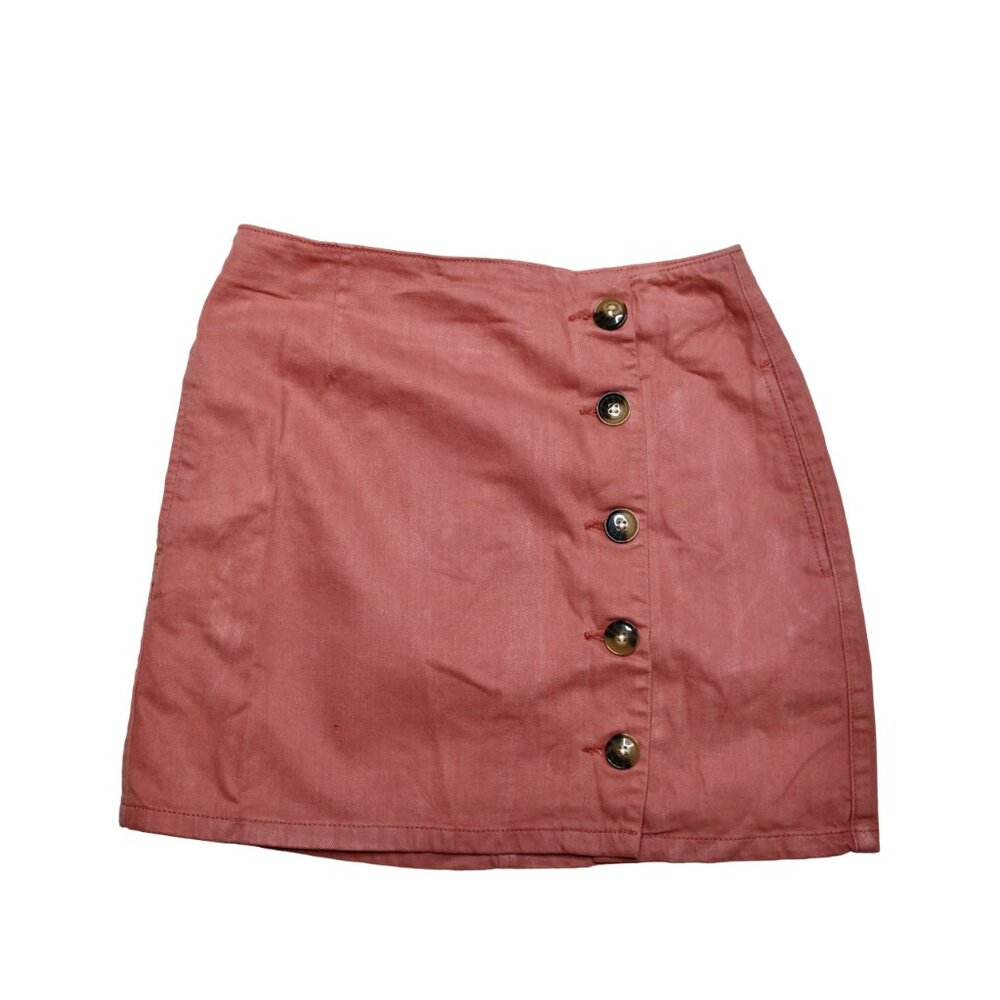 Topshop Asymmetrical Button Skirt With Pockets in Dusty Rose, size Small